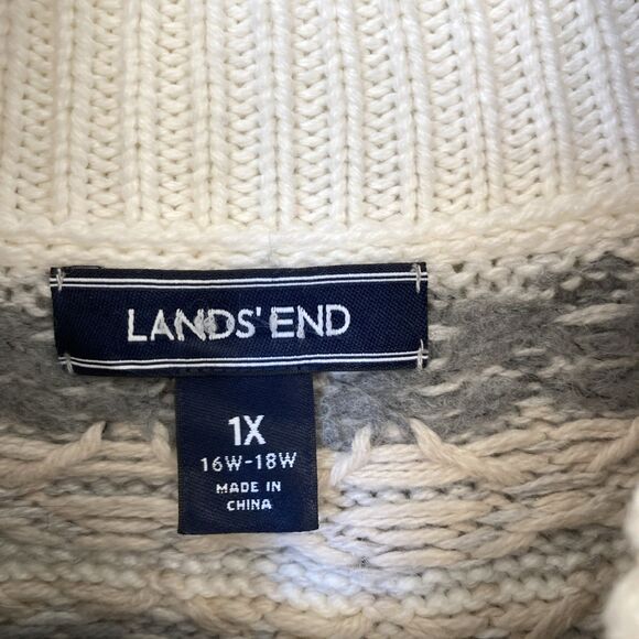 Lands End Women Size 1X Sweater Ivory Fair Isle Chunky Wool Alpaca Turtleneck - Picture 8 of 15